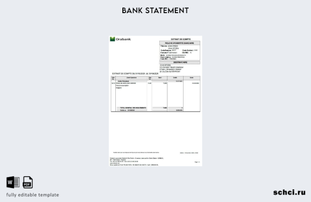 цифровая загрузка шаблона выписки по счету Orabank Того